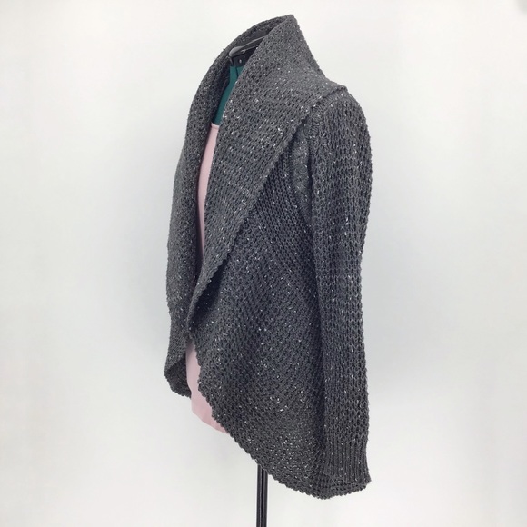 Minkas Grey Knit Circular Open Cardigan, Small - Picture 4 of 16